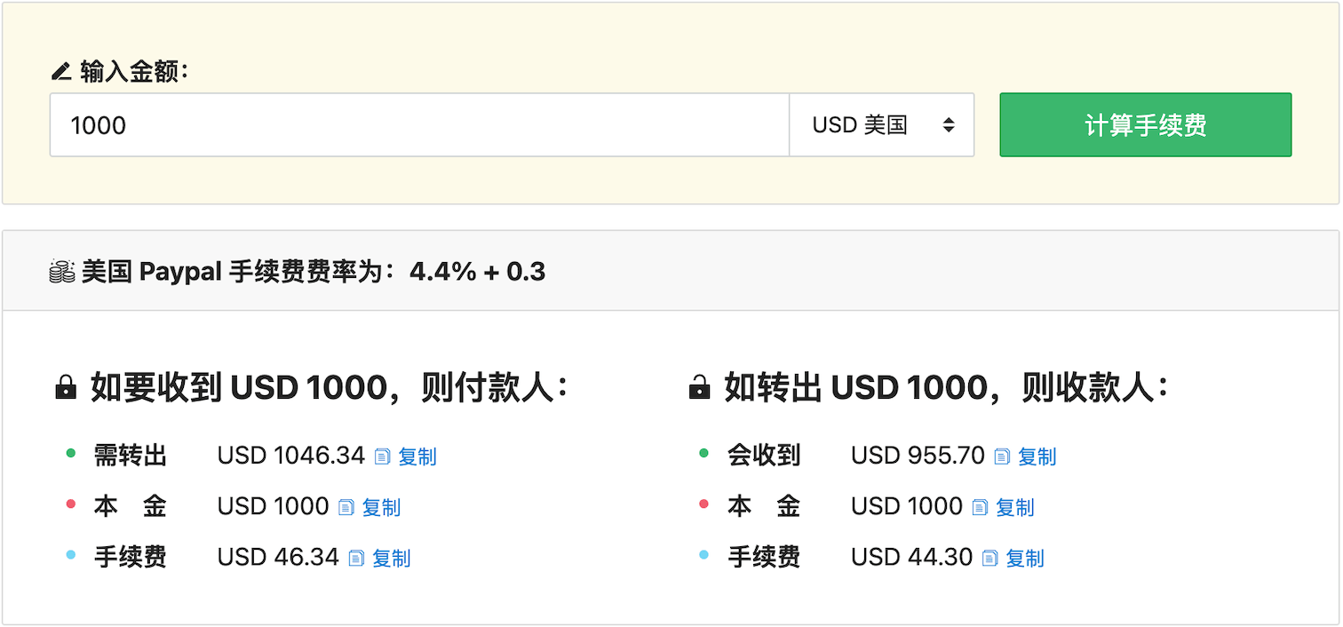 Paypal 手续费计算结果